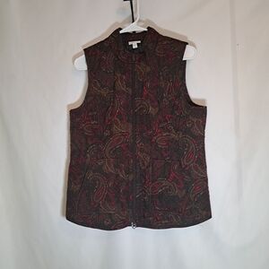 J. Jill Paisley Vest - Heritage Quilted Vest Red Brown Black Women's Medium #55